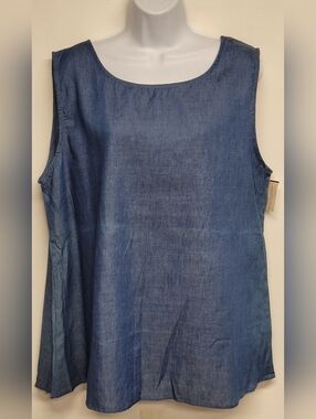Wild Cat 1X Top Lightweight Cotton Denim Sleeveless Crochet Open Back Vintage